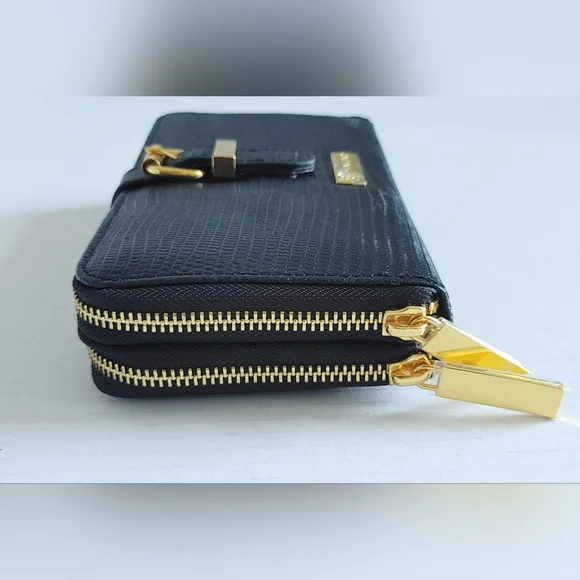 Joy Mangano Womens Leather Double Zipper Wallet Large Black - Picture 4 of 13
